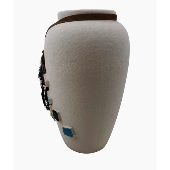 Native American Indian Style Vase Feather Vase White Home Decor Pottery 8 in - Picture 7 of 10